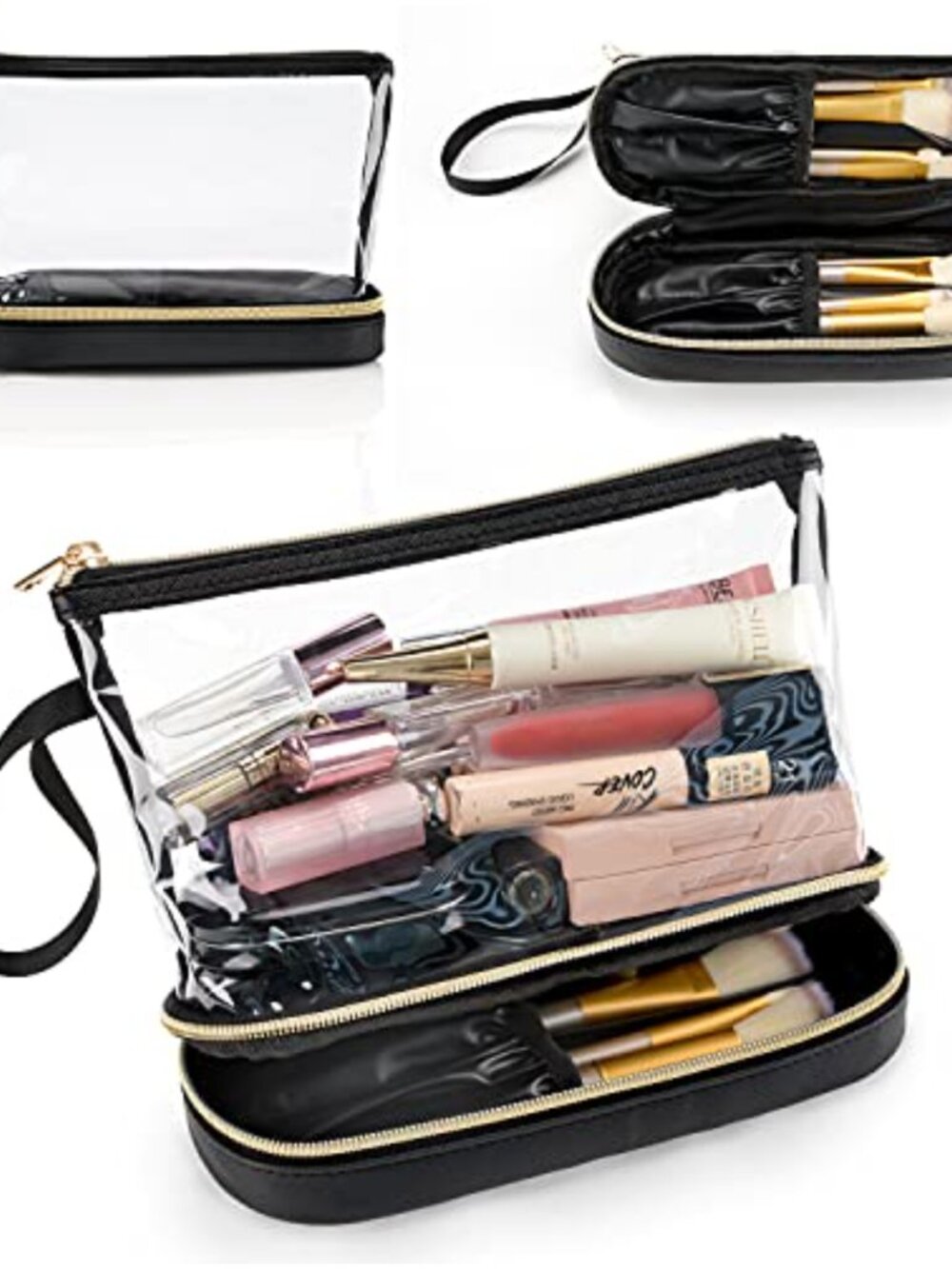 Double Layer Waterproof Vegan Leather Cosmetic Bag TSA Travel Makeup Organizer